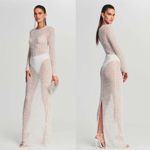 Retrofete Heidi Handmade Sequin Sheer Maxi Dress White NEW with tags - Picture 2 of 11